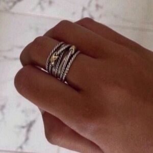 David Yurman Silver and Gold Twisted Ring sz8